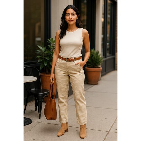 Lee Tailored Chino Cream Camo Sz 10 Straight Leg Pants Preppy Utility Quietlux - Picture 2 of 10